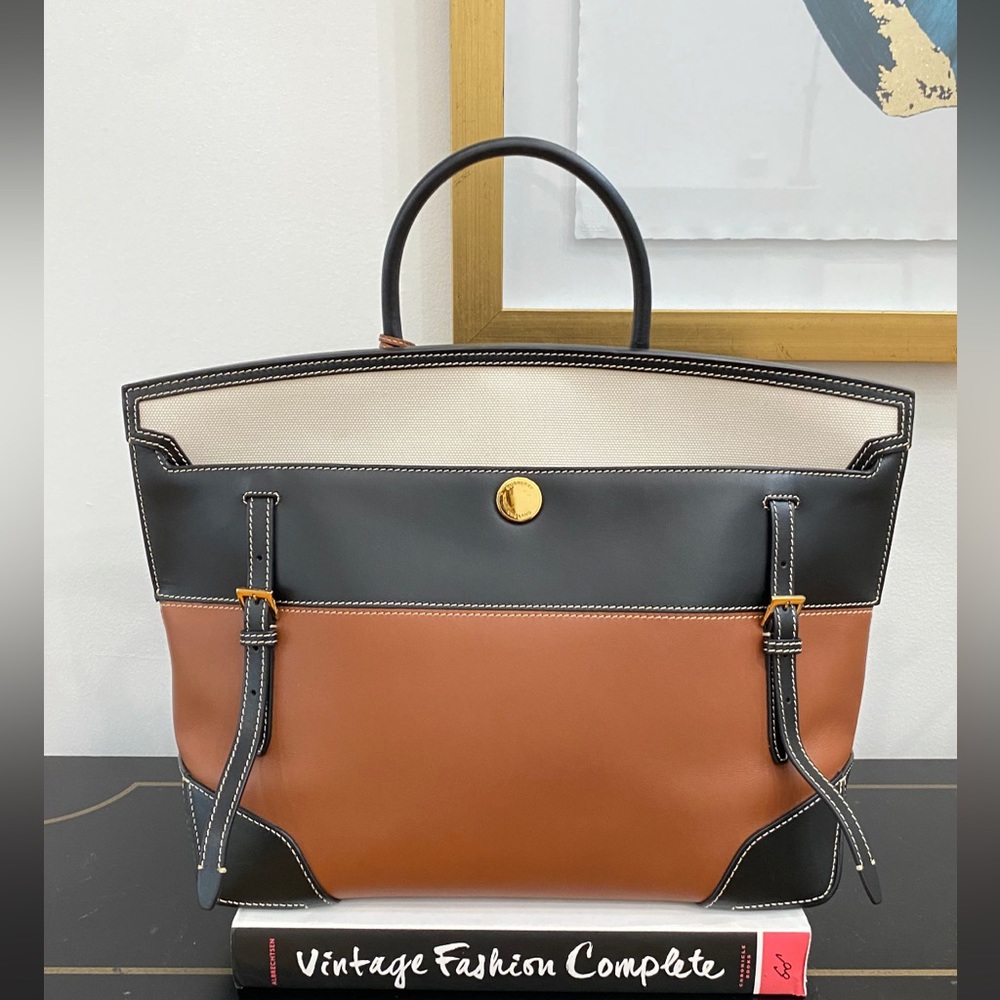 BURBERRY Calfskin Society Top Handle Bag Black Brown - Entrupy Certification